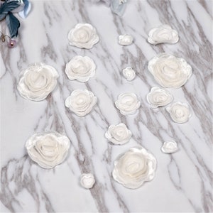5 pcs Small 3D Embroidery Flowers, Floral Applique in Off white, 3D Rose Applique, BJD Doll Lace Patch, Dress Decor, Bridal Headpiece
