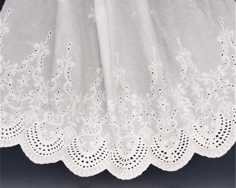 Cotton Embroidered Fabric, Cotton Fabric with Scallop Borders, Off white Cotton Fabric, Skirt Fabric, Costume Fabric