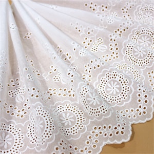 Cotton Eyelet Embroidery Lace Trim, Scalloped Edge Lace, Pure Cotton Lace Trim, Floral Cotton Lace Trimming, 1 Yard