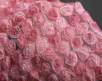 Gorgeous 3D Roses Flower Embroidery Wedding Lace Fabric Ombre rosette Mesh fabric for Prom Dress, Bridal Gown or Photo Prop