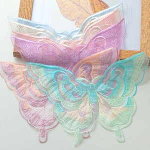 Butterfly Lace Applique, Illusion Ombre Embroidery Lace Applique, Organza Butterfly Applique, Butterfly Patch, Wedding Bridal Lace