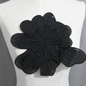 Black Lace Applique, Multi Layers Organza Embroidery 3D Floral Applique Patch, Flower Patch for Millinery, Dress Decor, Bridal Headpiece