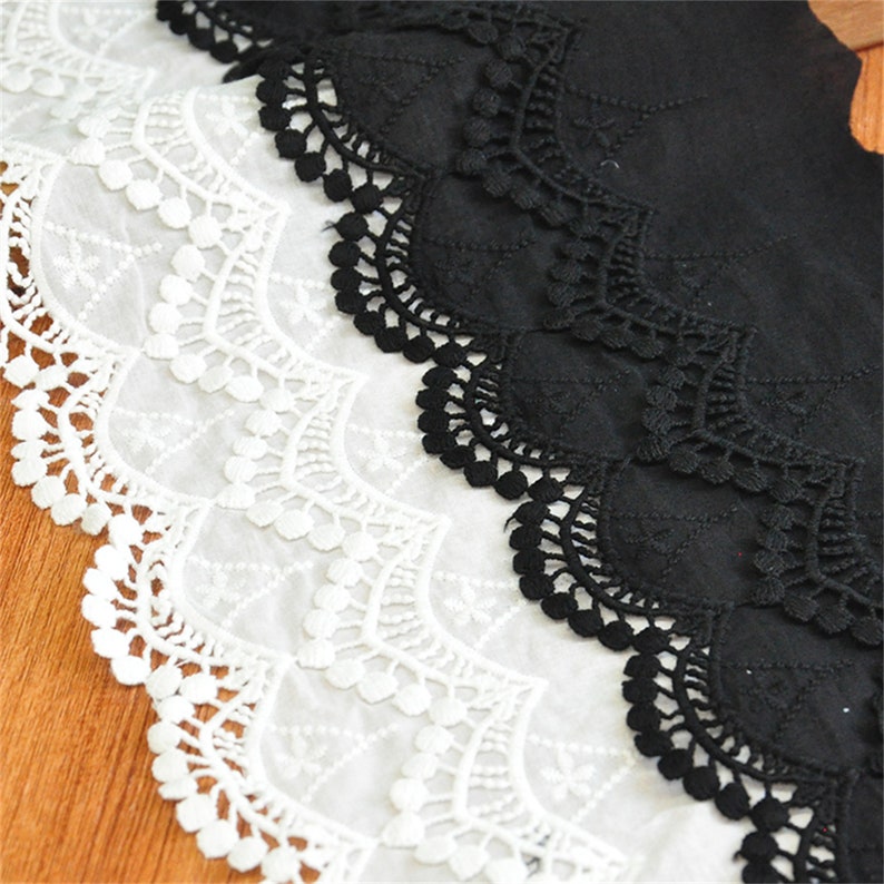 Dentelle 100 % coton noire, Bordure en dentelle de coton brodée, Dentelle festonnée, Bordure en coton, Couture de bordure en dentelle de coton image 4