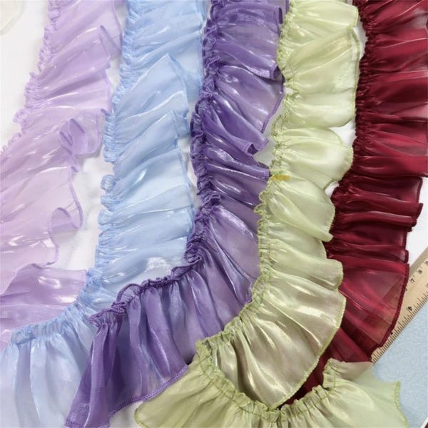 Shimmer Chiffon Lace Trim, Ruffled Lace Trim, Pleated Lace Trim, for Cuff, Curtain, Dress Bottom, Tutu Dress