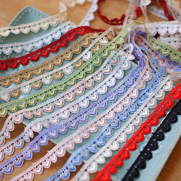 14 Colors Heart Lace Trim, Love Heart Applique Trim, Narrow Lace Trim, Neck Lace for Sash, Headband, Wedding Garters, Lace Choker, 2 Yards