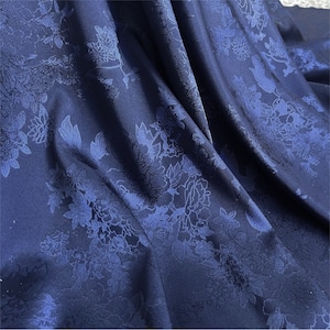 Elegant Floral Jacquard Satin Fabric, Embroidery Polyester Fabric for Costumes, Skirts, Tops, Cheongsam, Gown, 1 Yard