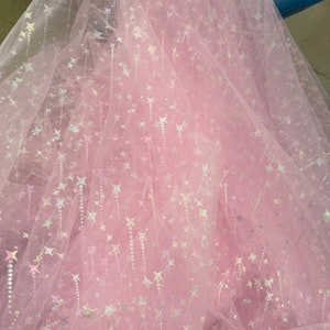 Soft Tulle Fabric Illusion Iridescent Stars Celestial Print Lace Fabric ...