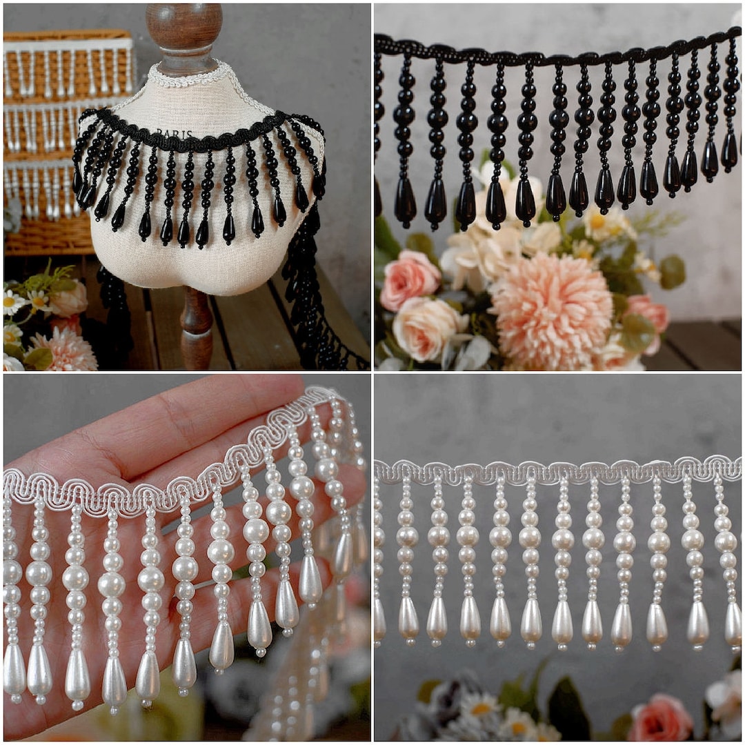 Pearl Beaded Tassel Trim Dangling Fringe Beaded Trim for DIY Dance