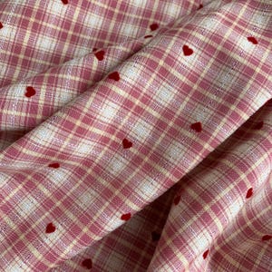 Pink Plaid Fabric with Flocked Red Hearts, Embroidery Checkered Fabric for Suits, Skirt, Girl Dress, Shirt, Designer Fabric image 14