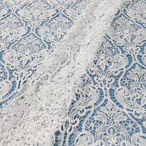 Exquisite Guipure Fabric in Off white, Hollowed Floral Geometric Lace Fabric, Wedding Boho Lace, Bridal Gown Fabric, 1 Yard