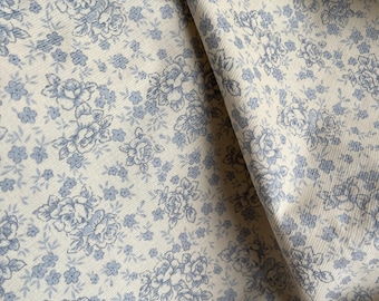 Retro Blue Floral Printed Corduroy Fabric, Cotton Corduroy Fabric, Winter Fabric, Upholstery Fabric, Swaddle Fabric, Dress Fabric