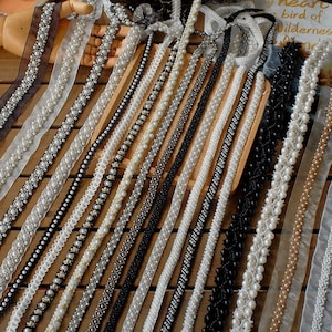 1 Yard Beaded Lace Trim, Pearl Beaded Trim, Bridal Bead Lace Trim for Prom Dress Belt Shoulder Strap Bridal Sashes, DIY Craft Projects