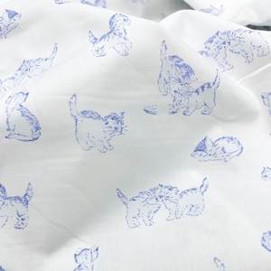 Unique Blue Cat Print Cotton Fabric, Cute Cotton Lace Fabric for Gril Dress, Tablecloth, Garments, Home Decor