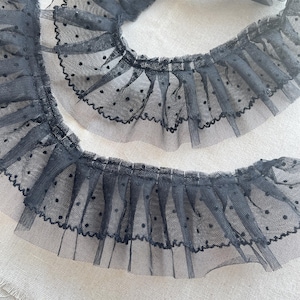 Black Ruffle Lace Trim, Dot Lace, Pleated Tulle Lace Trim for Doll Dress, Sleeve, Skirt Edge, Tutu Dress, 2 Yards image 15