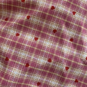 Pink Plaid Fabric with Flocked Red Hearts, Embroidery Checkered Fabric for Suits, Skirt, Girl Dress, Shirt, Designer Fabric image 17