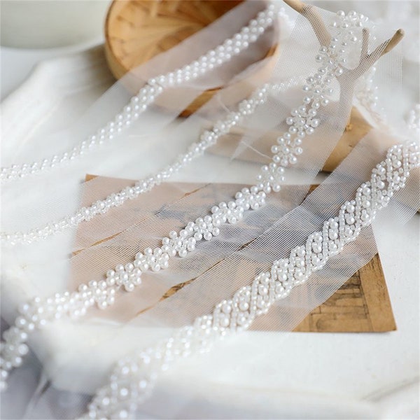 Off white Beaded Lace Trim, Wedding Sashes Beaded Trim, Bridal Lace Trim, Prom Dress Trim, Beaded Mesh Trim, Skirt Edge, Gowns Bottoming