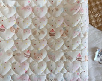 Puppy & Icecream Print Cotton Fabric, Heart Shape Apparel costume Quilting Fabric for Padded Jacket, Coat, Bag DIY, Winter Fabric, 1 yard