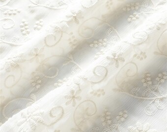 Ivory Chiffon Fabric, Cotton Floral Embroidery Chiffon Fabric for Blouse, Summer Dress, Tops, Bridal Gown