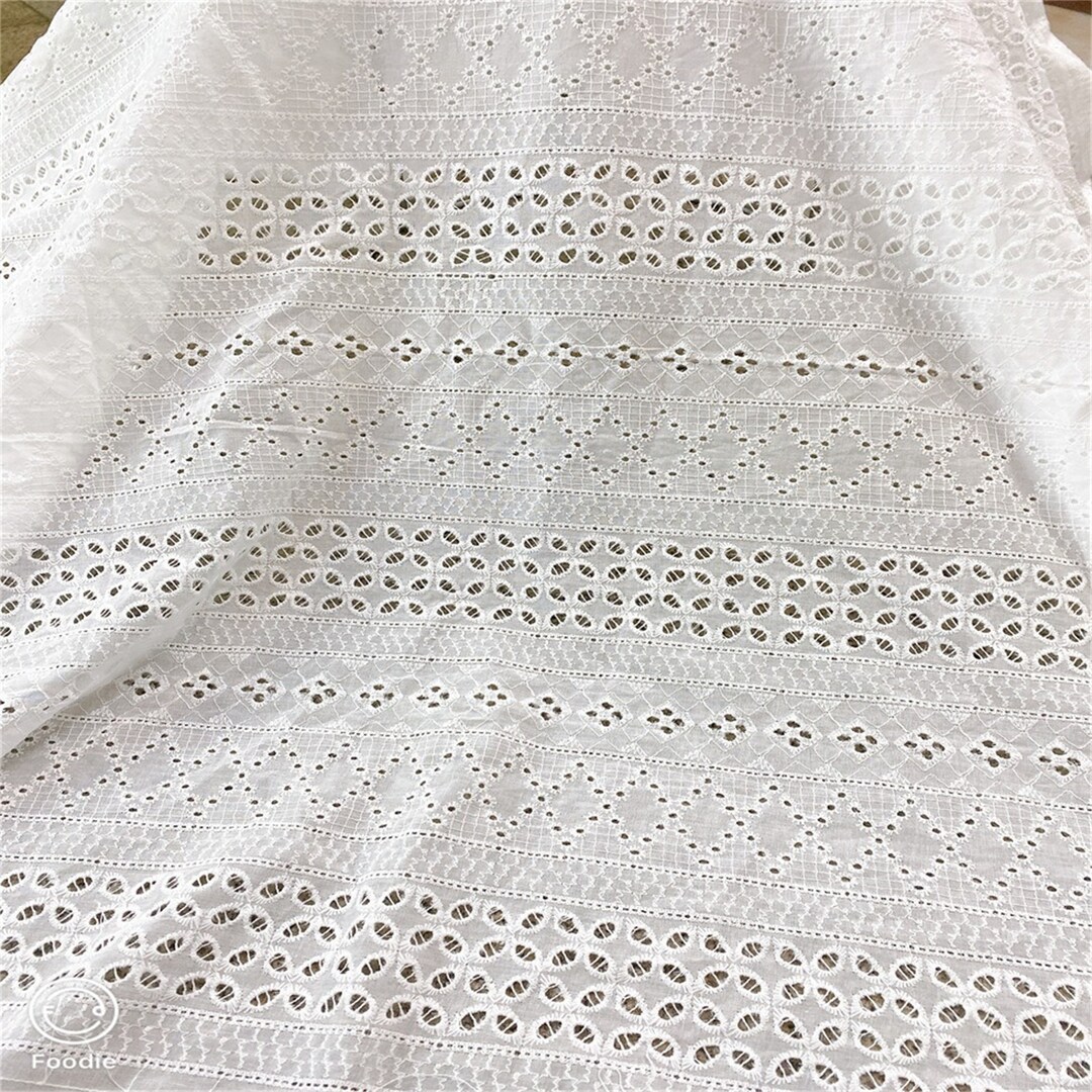 Picture of Cotton Fabric, off White Cotton Lace Fabric, Geometric Motif Embroidery ...