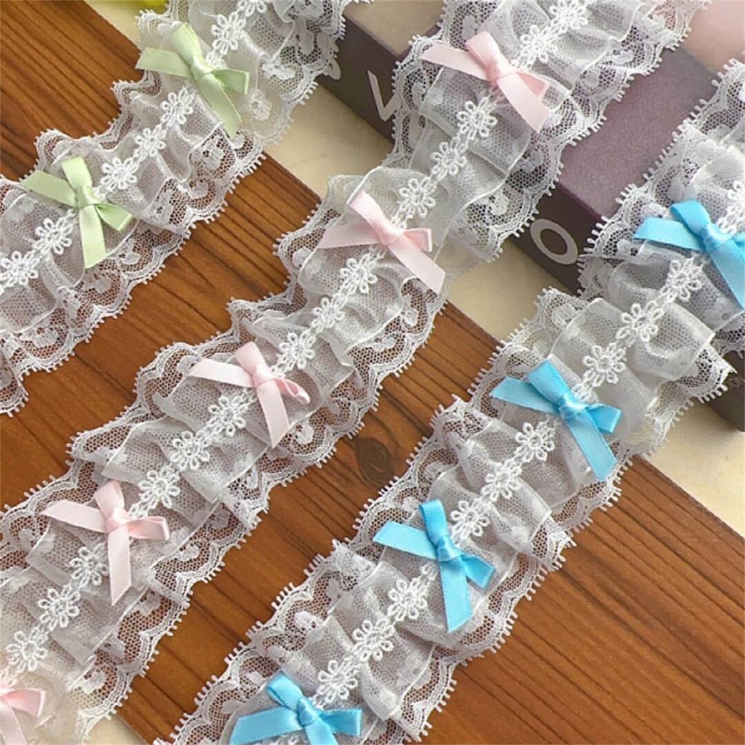 Cute Ruffle Lace Trim, Double Layers Ruffle Lace Trim With Bowknot, for ...