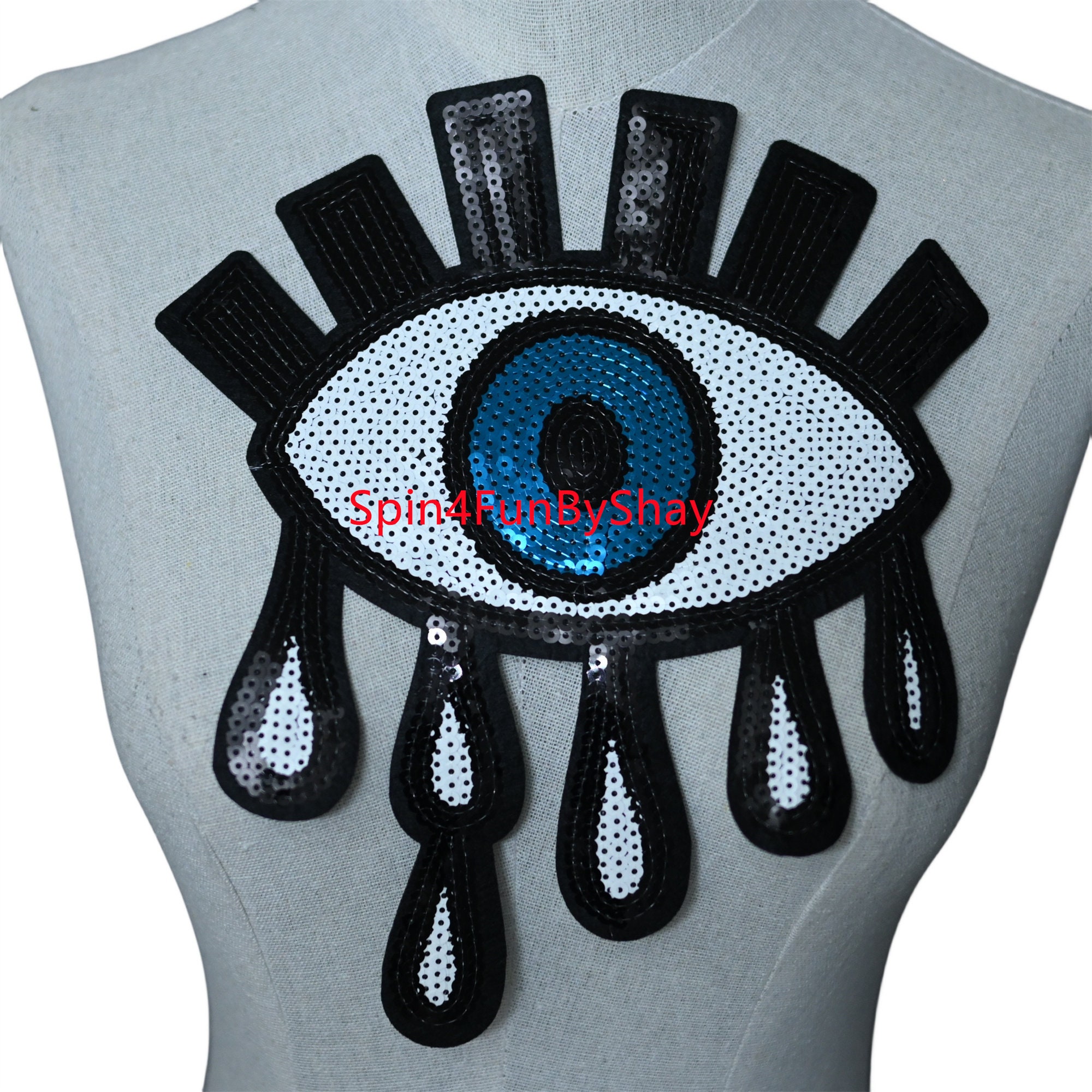 Evil Eyes Sequins Patch, Crying Eye Patch, Large Evil Eye, Embroidered ...