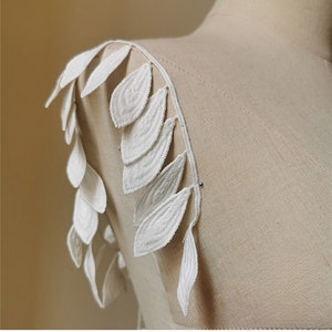 Fantastisk lövspets, lövtofsspets, lövapplikation för lapp, brudhuvudbonad, klänningsdekor, bröllop, strumpeband, krage