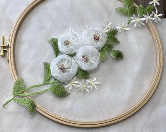 3D organza bloemblaadje kant stoffen, madeliefje bloemen blad borduurwerk stoffen voor haarbloemen, bloemenmeisje jurk, bruidsjurk