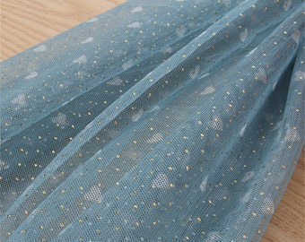 Sweet Love Heart Fabric, Gold Glitter Tulle Mesh Fabric for Girl Dress, Wedding Decor, Veil, Cape, Gown, 1 Yard