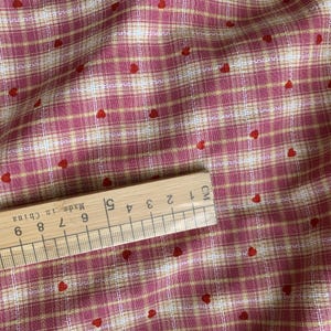 Pink Plaid Fabric with Flocked Red Hearts, Embroidery Checkered Fabric for Suits, Skirt, Girl Dress, Shirt, Designer Fabric image 19