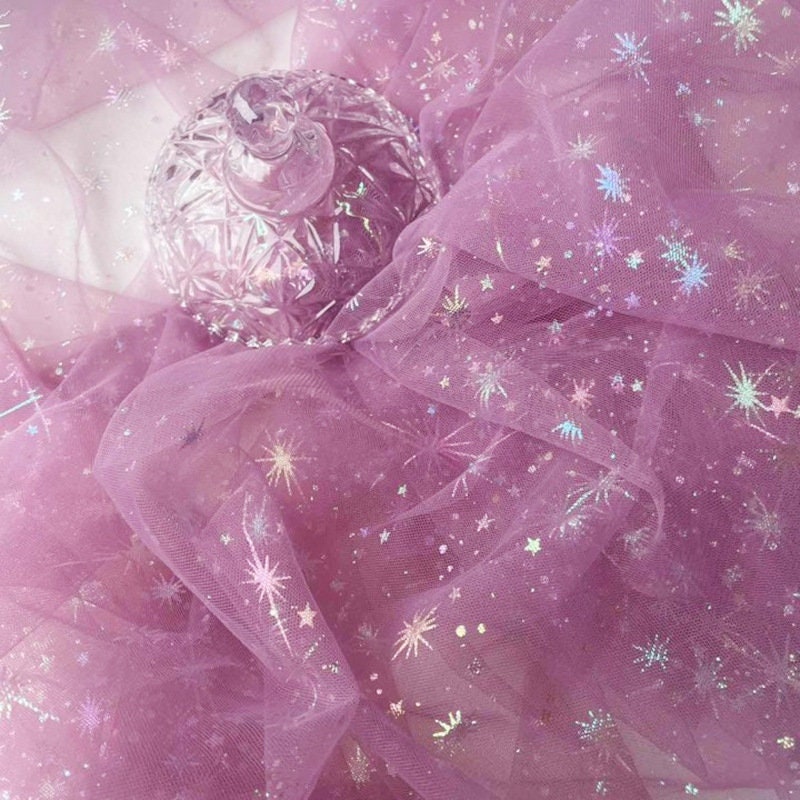 Purple Tone Print Starry Mesh Fabric, Illusion Gradient Tulle Lace Fabric for Flower Girl Dress, Party Dress, Sewing Garment, Tutus
