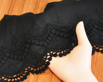 Black Pure Cotton Lace, Embroidered Cotton Lace Trim, Scalloped Lace, Cotton Trim, Sewing Cotton Lace Trim