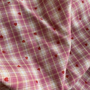 Pink Plaid Fabric with Flocked Red Hearts, Embroidery Checkered Fabric for Suits, Skirt, Girl Dress, Shirt, Designer Fabric image 16