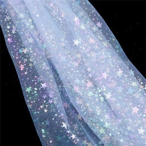 Stars Mesh Fabric, Illusion Colorful Stars Glitter Print Lace Fabric for Flower Girl Dress, Party Dress, Wedding Decoration, Tutus