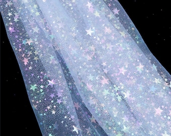 Stars Mesh Fabric, Illusion Colorful Stars Glitter Print Lace Fabric for Flower Girl Dress, Party Dress, Wedding Decoration, Tutus