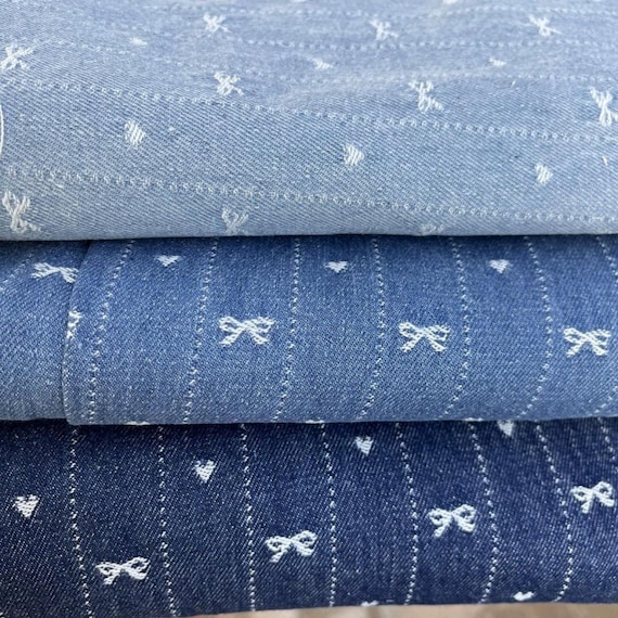 Striped Denim Jeans Bow Jacquard Fabric, Upholstery Fabric, Jacket Pants Outfit/ Bag Material, DIY Hair Bows & Craft Projects