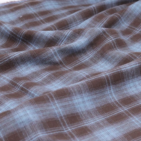 Brushed Plaid Fabric, Blue Tone Checkered Apparel Fabric, Quiting sewing Poyester for Overskirt, Shirt, Dress, Festival Costume, 1 Yard