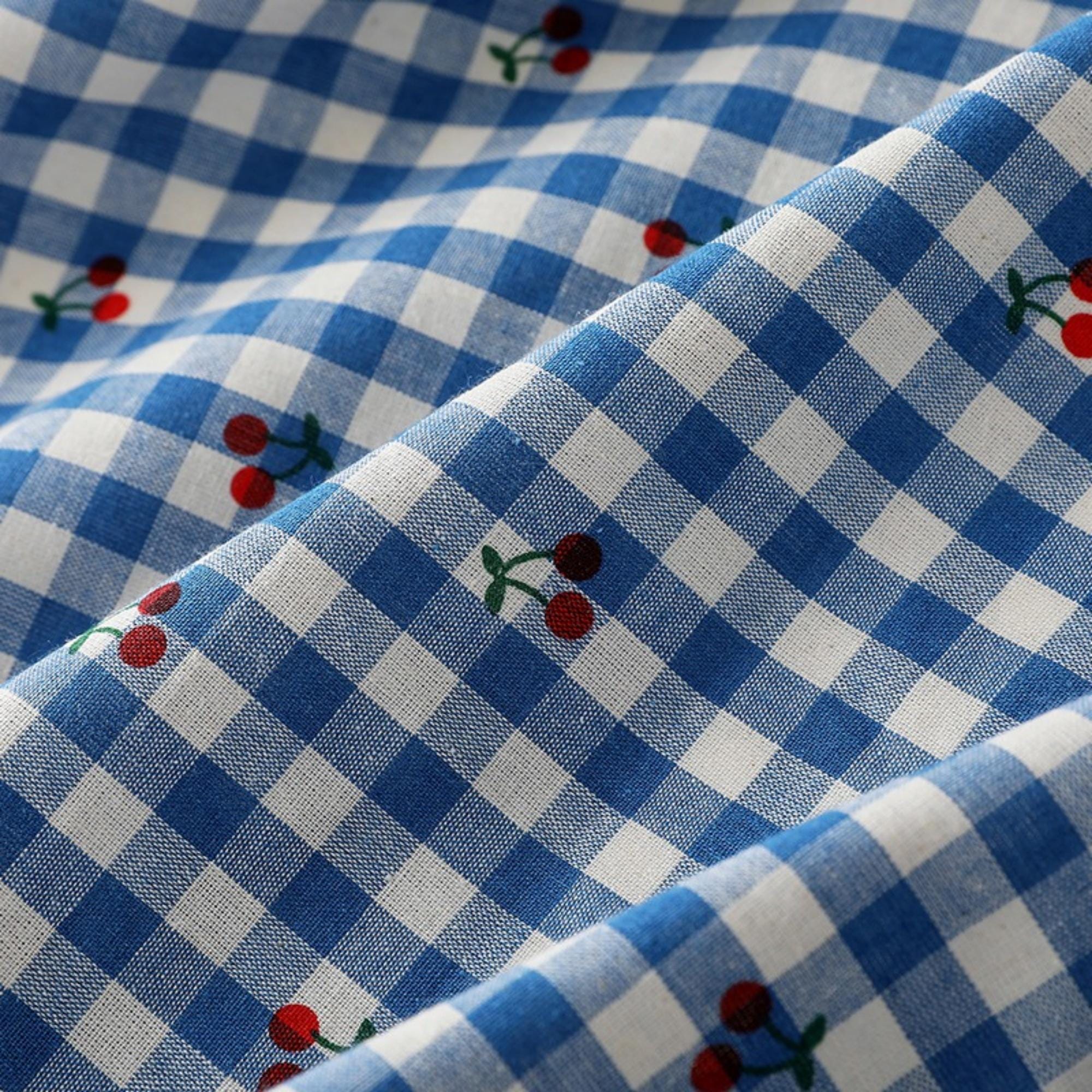 Blue White Two Tone Fabric, Grid Cotton Fabric, Plaid Embroidery Fabric, Cherry Cotton Fabric for Shirt, Dress, Garment DIY