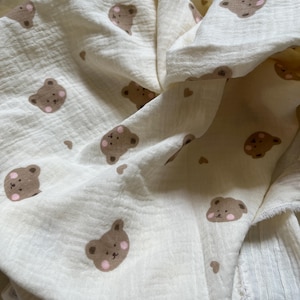 Adorale ブラッシュベアガーゼコットン生地、コットンダブルガーゼ生地、ベビーブランケットギフト DIY コットン、通気性のあるモスリンおくるみ素材、1ヤード