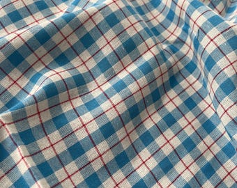 Vintage Blue Plaid Fabric, Embroidery Checked Fabric, Embroidery Cotton Fabric for Tops, Costumes, Home Decor, Skirt