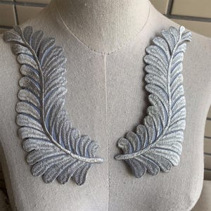 Gold/ Silver Pair of Leaf Applique, Feather Embroidery Applique, Sew on Applique, for Stage Wear, Party Dress, Prom, Bonnet