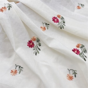 Floral Cotton Fabric, Embroidered Colorful Floral Fabric, Cotton Fabric for Tablecloth, Pillowcase, Skirt, Blouse