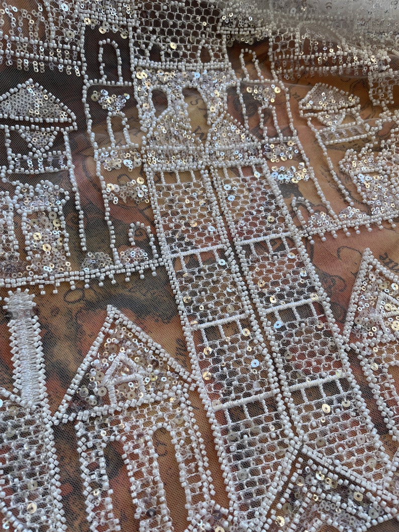 Luxury Heavy Beaded Sequins Castle House Embroidery Lace Fabric ...