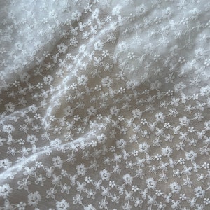 Dense small flowers Chiffon lace fabric, Embroidery cotton floral, for Costume Design, Blouse fabric, curtain, summer dress, by 1 yard