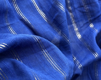Royal Blauer Baumwollstoff, Bestickter Jacquard Stoff mit Goldfäden, Kleiderstoff, Blusenstoff, Bekleidungsstoff