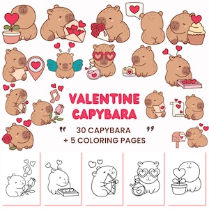 Cute Capybara PNG, Capybara SVG Bundle, Valentine Capybara Clipart, Anime Cartoon Digital Sticker, Kawaii Animal Digital Illustration