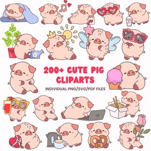 Más de 200 imágenes PNG de cerdos lindos, imágenes prediseñadas de cerdos divertidos, calcomanías digitales lindas, ilustraciones de animales kawaii, personajes lindos, imágenes prediseñadas de planificador digital, cerdos kawaii