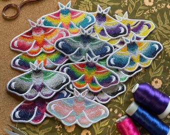 Mini Pride Flag Moth Machine Embroidered Felt Iron-On Patches
