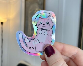 かわいい宇宙猫のホログラフィックビニールステッカー