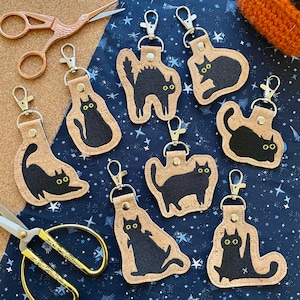 Cute Black Cat Machine Embroidered Keychains