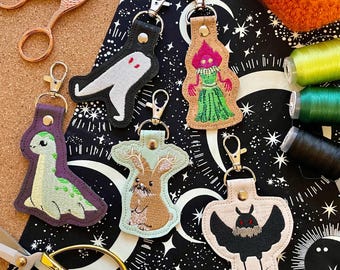 Cute Cryptids Cork Fabric Machine Embroidered Keychains